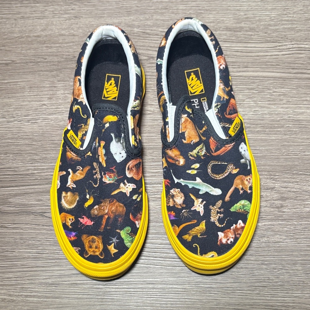Vans Kids Animal Print Slip-On Sneakers - Black and Yellow